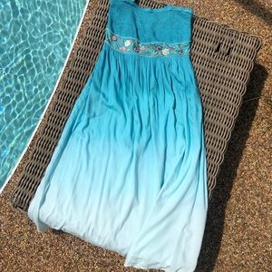 Soft Surroundings Ombré Teal Hamptons Maxi Dress